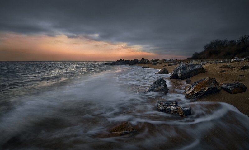 Beach with Rocks at Dusk