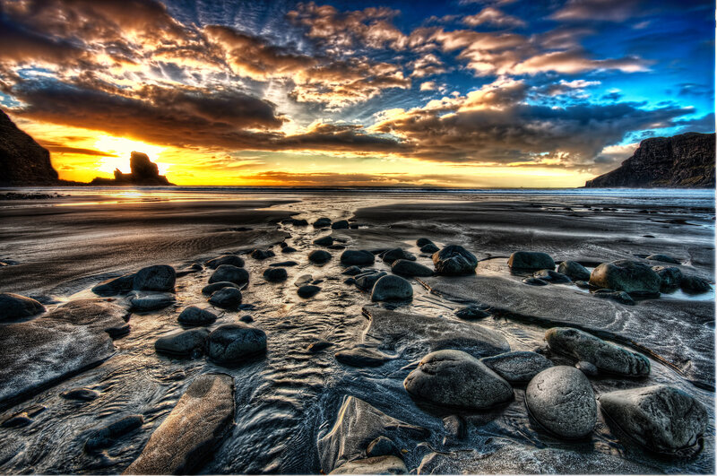 Beach with Rocks at Sunset — Blue, Dramatic