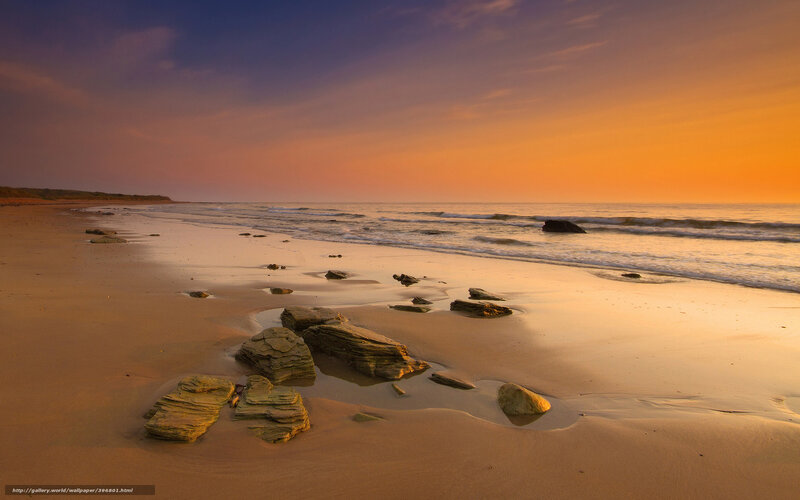 Beach with Rocks at Sunset — Orange, Serene, Photograph