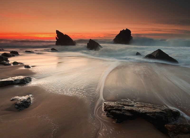 Beach with Rocks at Sunset — Orange