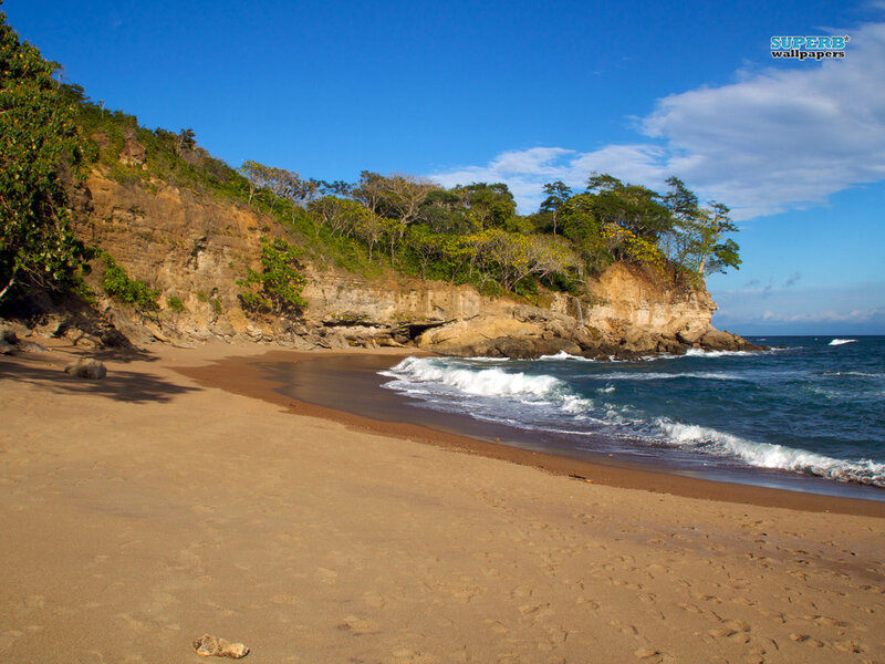 Beach with Rocky Cliff — Blue, Serene