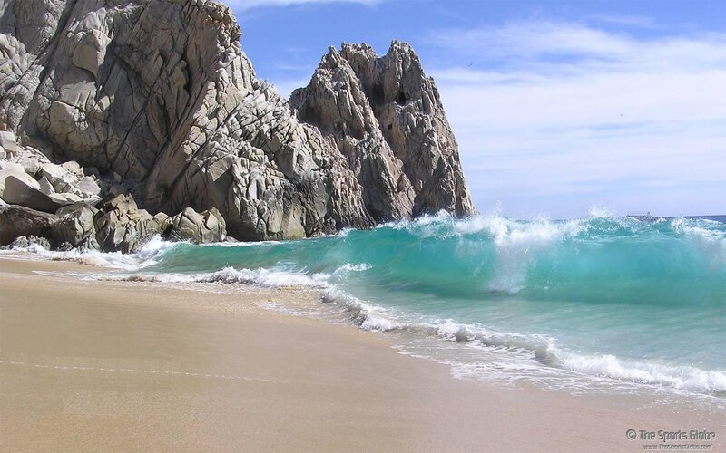 Beach with Rocky Cliffs — Blue, Serene, Afternoon