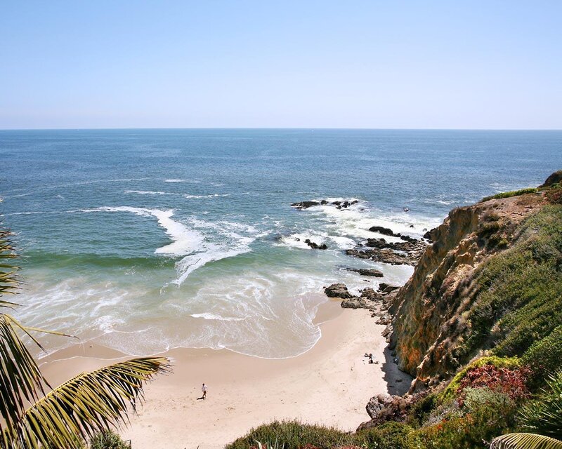 Beach with Rocky Cliffs — Blue, Serene