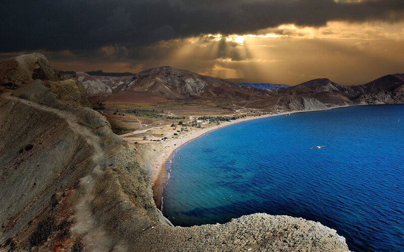 Beach with Rocky Cliffs — Blue
