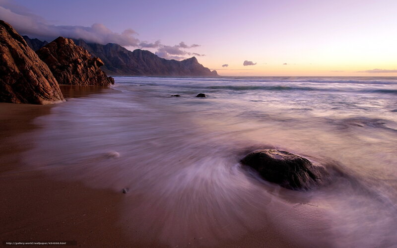 Beach with Rocky Cliffs — Purple, Serene