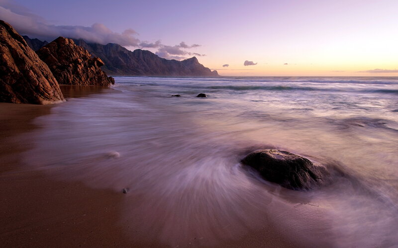 Beach with Rocky Cliffs — Purple