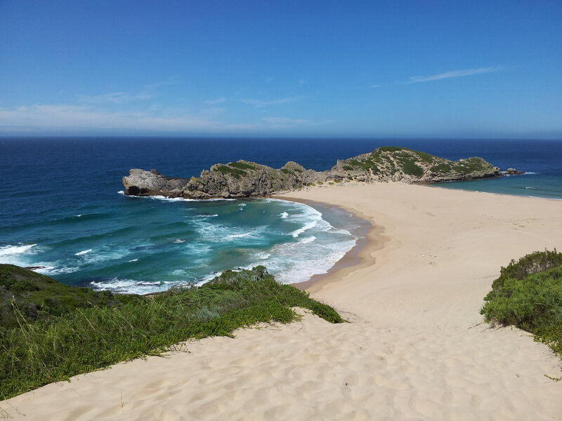 Beach with Rocky Outcrop — Blue, Serene, Afternoon