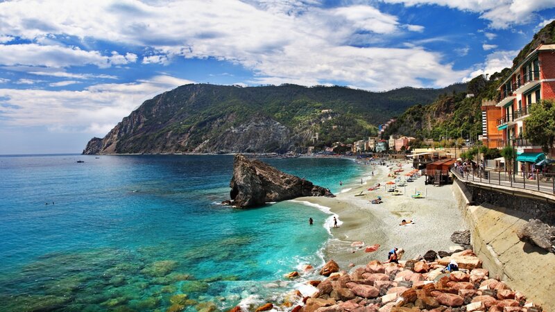 Beach with Rocky Outcrop — Blue, Serene