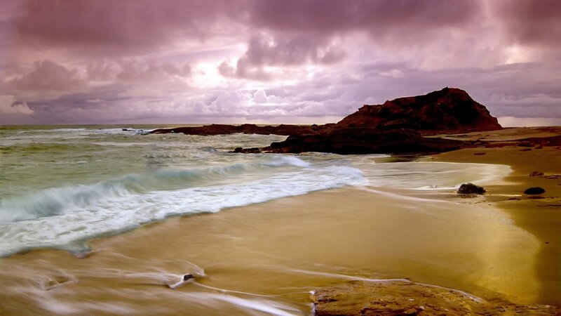 Beach with Rocky Outcrop — Purple
