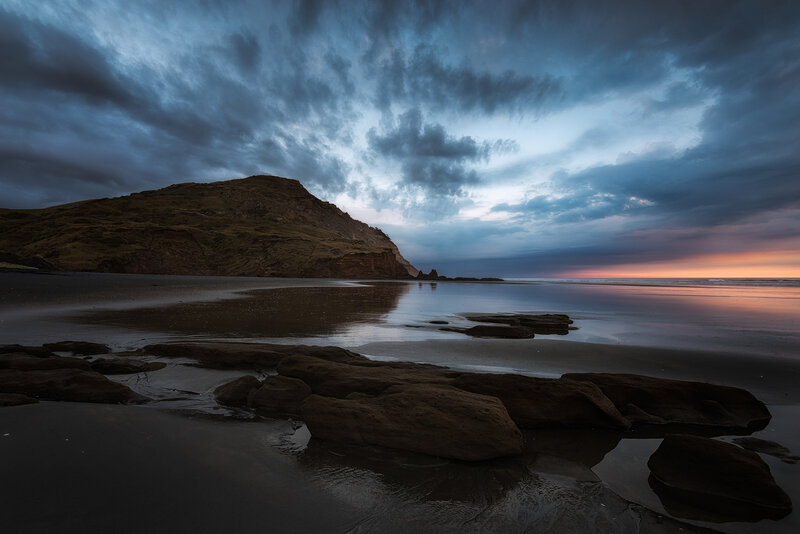 Beach with Rocky Outcrops — Blue, Dramatic