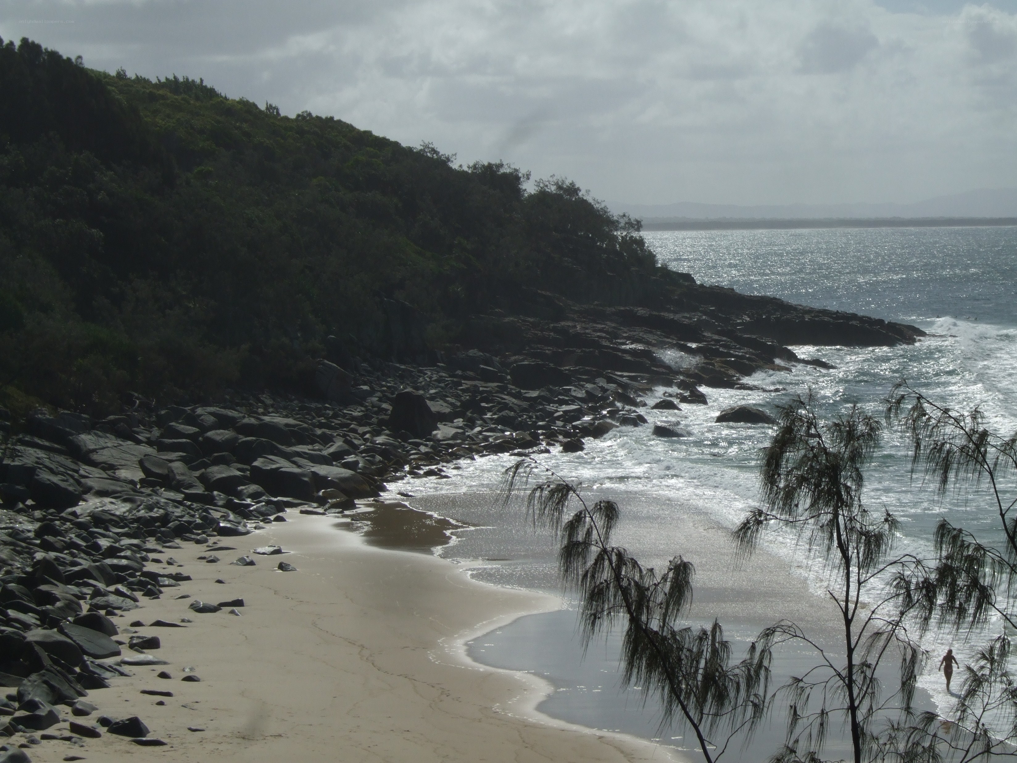 beach with rocky shore