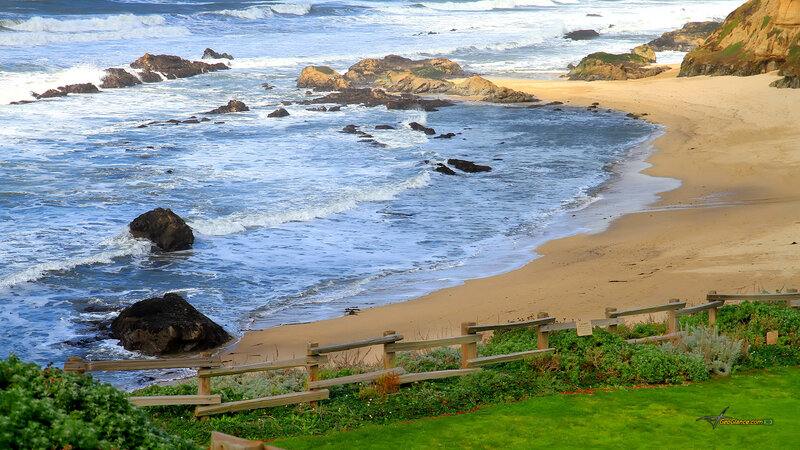 Beach with Rocky Shore — Blue, Serene, Afternoon, Photograph, Sand