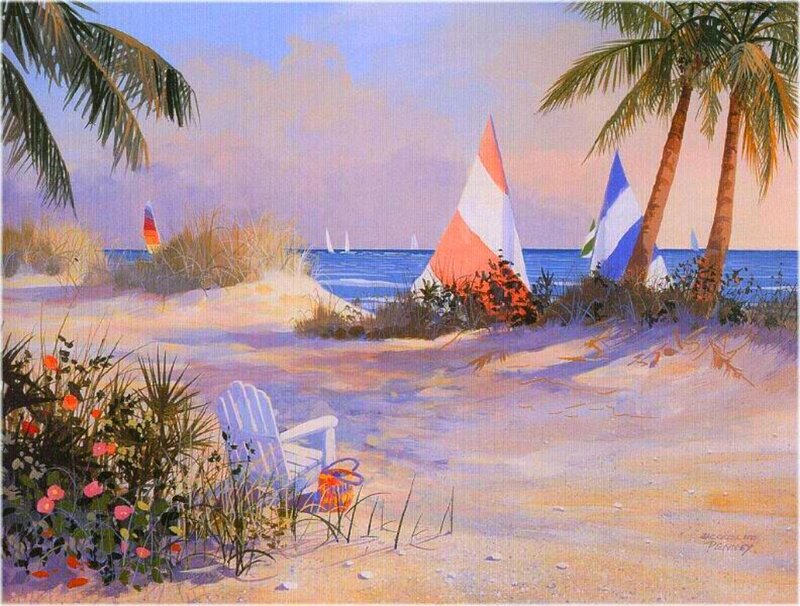 Beach with Sailboats — Blue