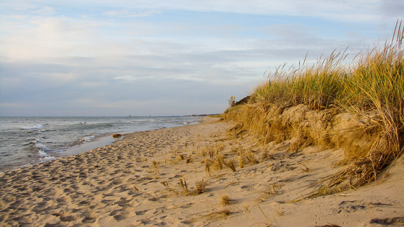 Beach with Sand Dunes — Blue, Serene