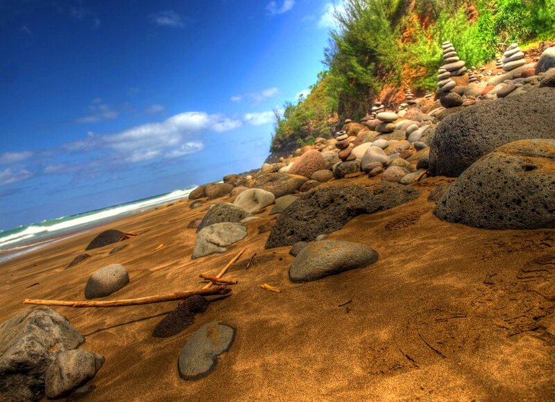 Beach with Stacked Stones