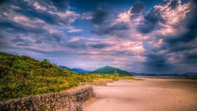Beach with Stone Wall — Blue
