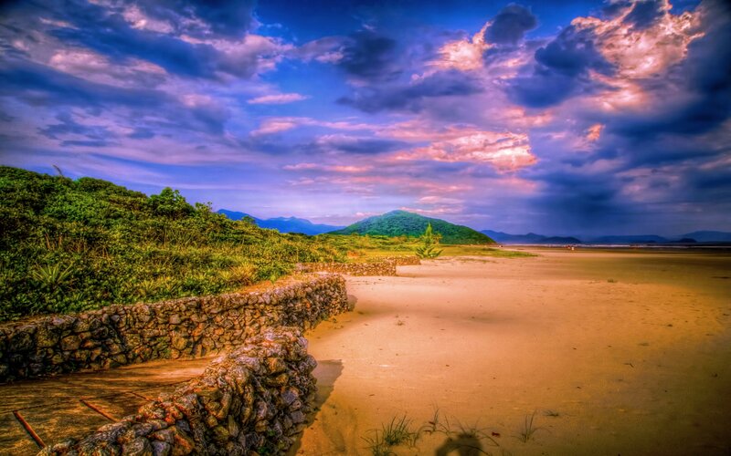 Beach with Stone Wall