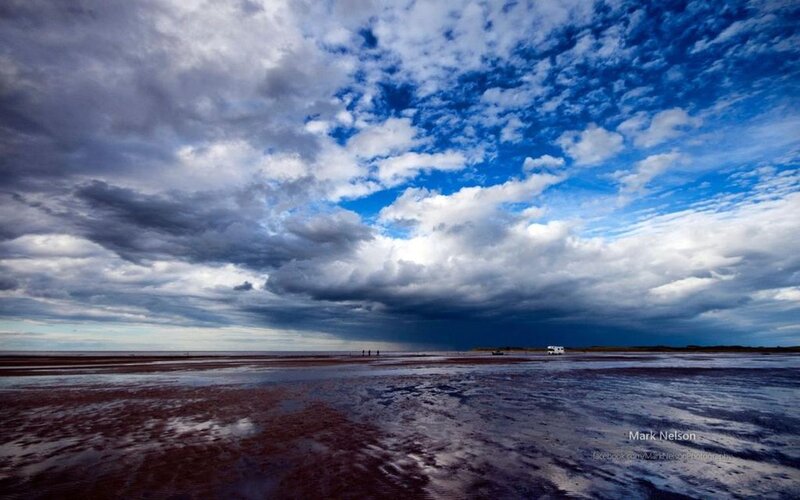 Beach with Storm Clouds — Blue, Dramatic, Afternoon, Photograph, Sand