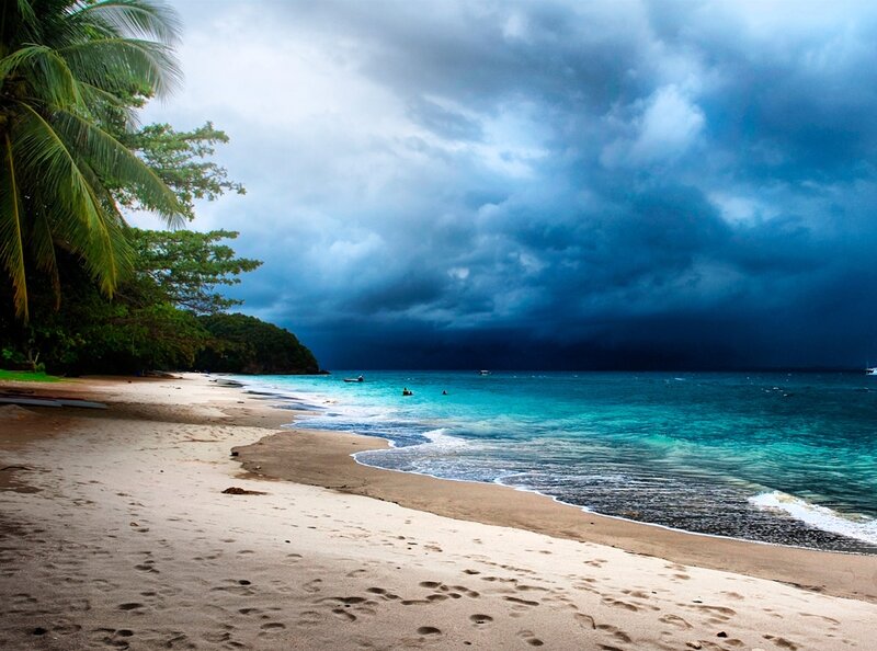Beach with Storm Clouds — Blue, Dramatic, Afternoon, Photograph