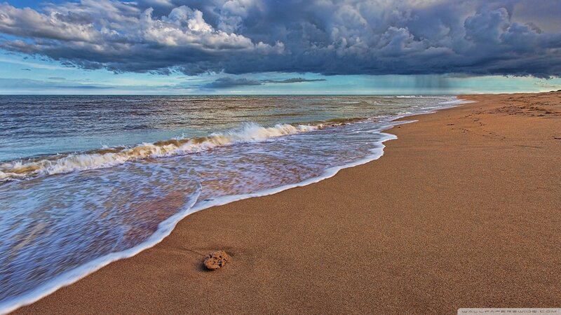 Beach with Storm Clouds — Blue, Dramatic, Afternoon