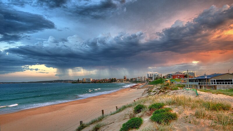 Beach with Storm Clouds — Blue, Dramatic, Sunset, Photograph