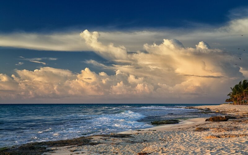 Beach with Storm Clouds — Blue, Dramatic, Sunset