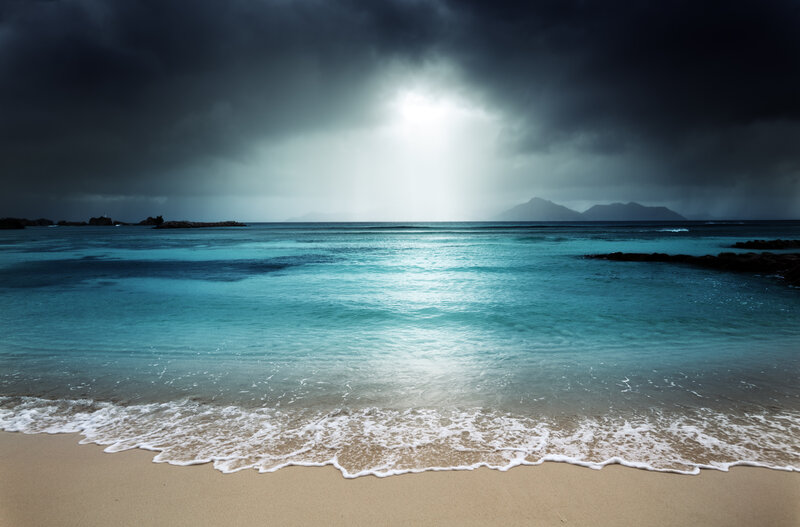 Beach with Stormy Sky — Blue, Dramatic