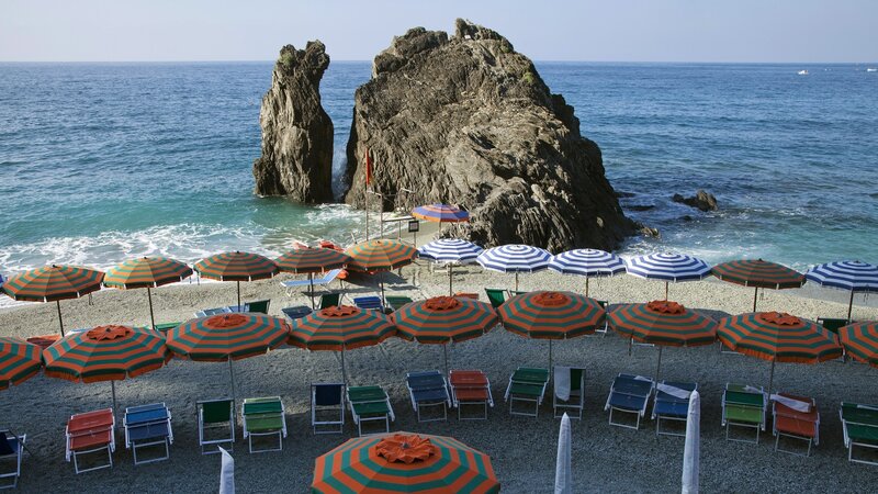 Beach with Striped Umbrellas — Orange