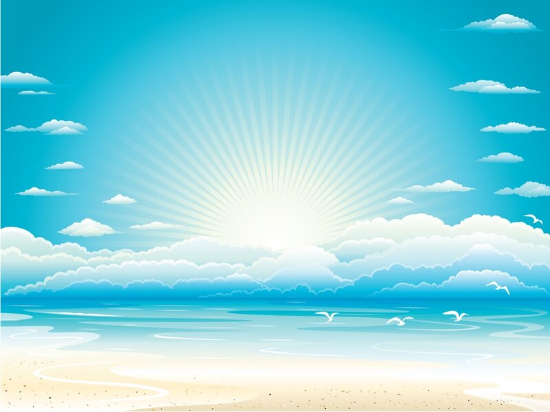 Beach with Sun and Clouds