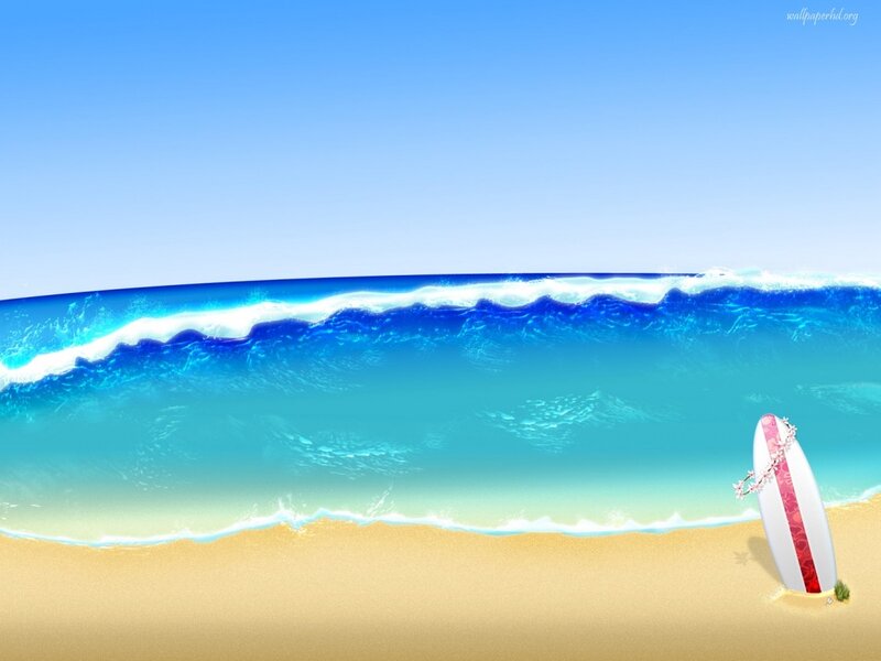 beach with surfboard