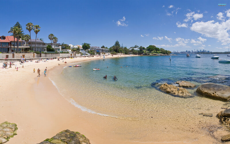 Beach with Swimmers — Blue