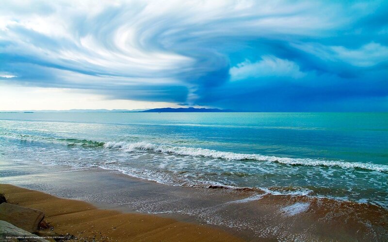 Beach with Swirling Clouds — Blue, Dramatic, Afternoon