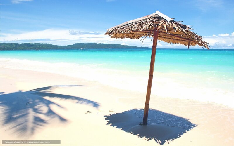 Beach with thatched umbrella