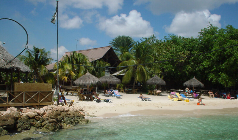 Beach with Thatched Umbrellas — Blue, Relaxed