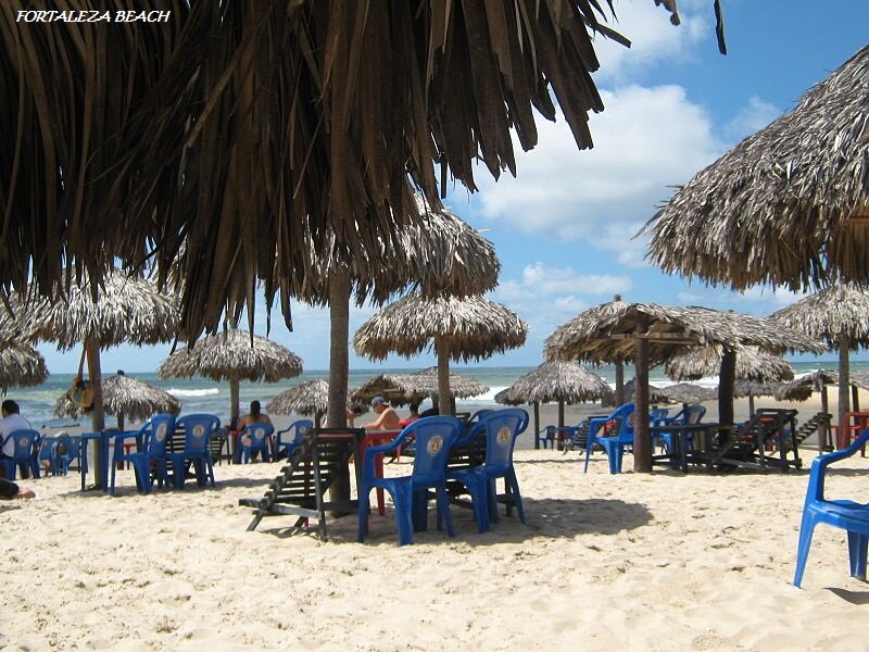Beach with Thatched Umbrellas — Blue