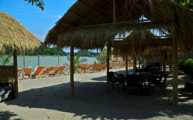 Beach with Thatched Umbrellas — Brown