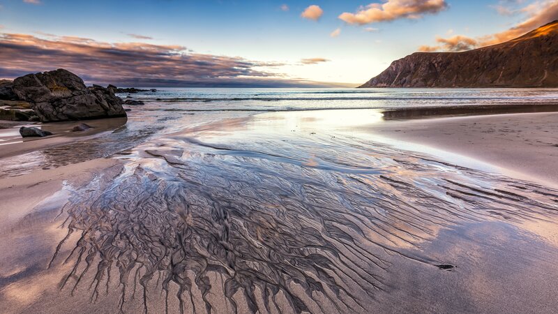 Beach with Tidal Patterns — Blue, Serene