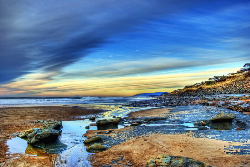 Beach with Tide Pools — Blue, Dramatic