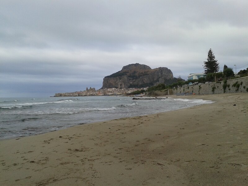 Beach with Town and Mountain