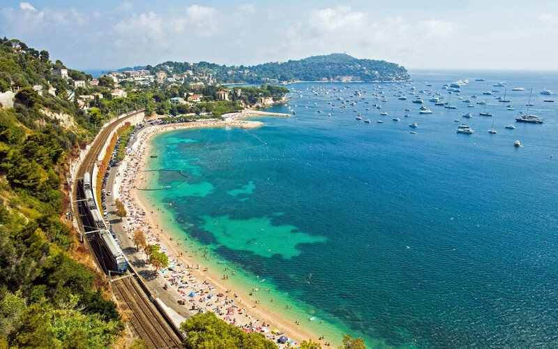 Beach with Train and Boats