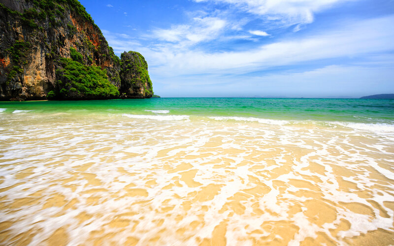 Beach with Turquoise Water — Blue, Serene, Afternoon, Photograph, Cliffs, Ocean
