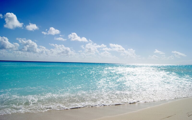 Beach with Turquoise Water — Blue, Serene, Afternoon, Photograph, Sand, Ocean, Sky, Clouds