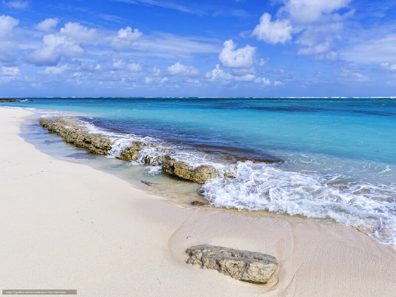 Beach with Turquoise Water — Blue, Serene, Afternoon, Photograph, Sand, Rocks, Waves