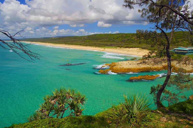Beach with Turquoise Water — Blue, Serene, Afternoon, Photograph, Sand, Trees, Rocks