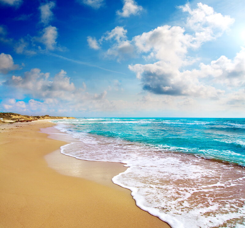 Beach with Turquoise Waves — Blue, Serene, Afternoon, Photograph