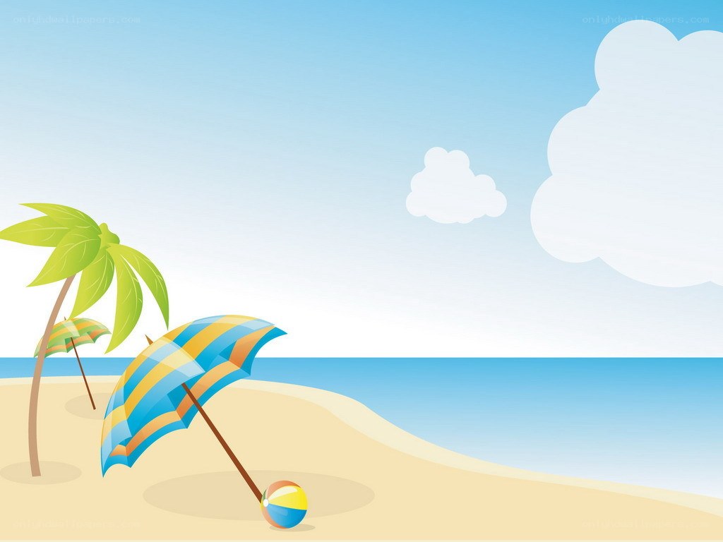 beach with umbrellas and palm trees
