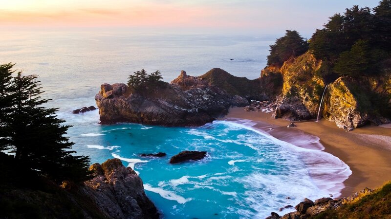 Beach with Waterfall