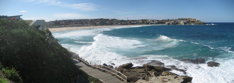 beach with waves and boardwalk