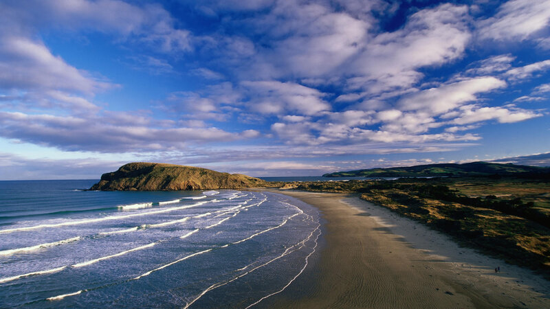 Beach with Waves and Cliff — Blue, Serene
