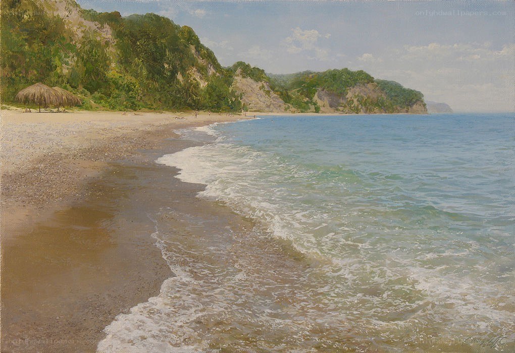 Beach with waves and cliffs